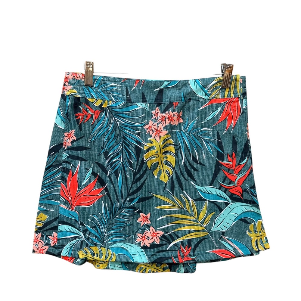 RipSkirt Hawaii Skirt Womens Small Teal Tropical Floral Wrap Mini Active Beach